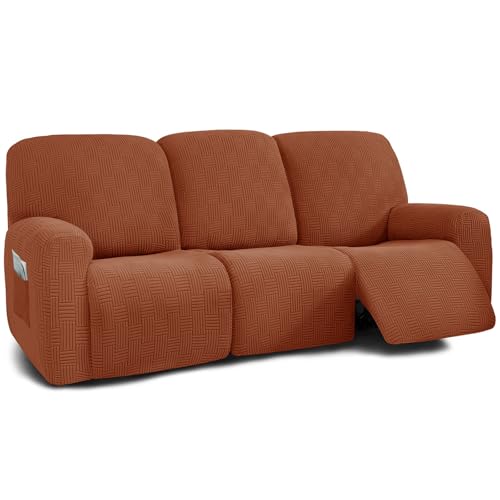 CLGTY 8 分割タイプ リクライニングソファーカバー 3人掛け, 伸縮性 電動 リクライニングチェア ソファーカバー 用 3 クッションソファ 滑り止め ソファーカバー 付 伸縮性のある底 用 リビングルーム-オレンジ-3人掛け