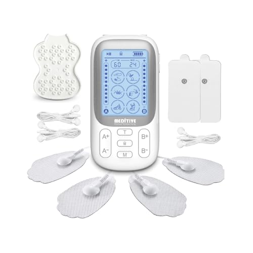 Image of MEDITIVE 24 Modes Tens Unit Rechargeable Pain Relief Electric Pulse Impulse Body Massager Machine, Grey