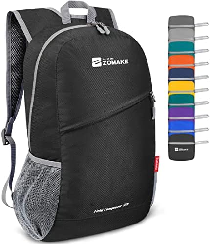 ZOMAKE 20L Packable Backpack:Lightweight Hiking Backpacks - Foldable Water Resistant Back Pack Packable Small Travel Day Pack for Camping Outdoor Hiking (Black)