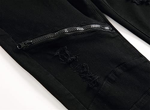 Kaxiya2021 Men's Zipper Distressed Jeans Ripped Straight Skinny Slim Biker Denim Pants Hip Hop Holes Fashion Jean Trousers4