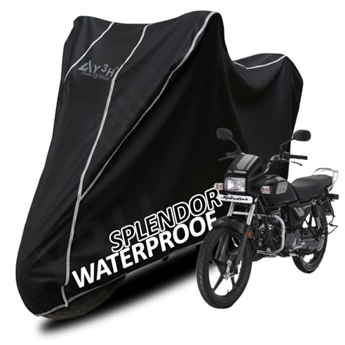 Image of Bike Body Cover Hero Splendor Full Body Cover with Waterproof, Dust Proof, UV Rays Protective, Tripple Stitching & Lightweight Two Wheeler Covers - Black with Waterproof White Piping