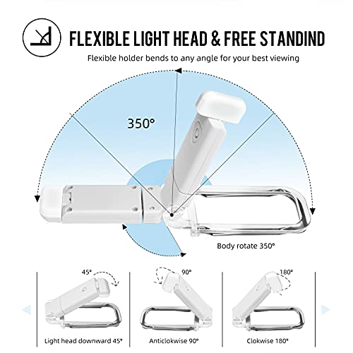 Image of EGWASER Book Light for Reading in Bed, USB Rechargeable Clip on Book Lights, 3 Brightness Adjustable Dimmable Bookmark Light for Eye-Protection, Reading Lamp for Bookworms, Travel (2-Pack White)