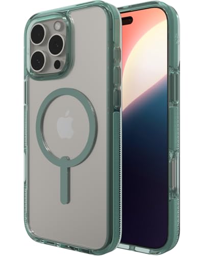 ZAGG Santa Cruz Snap Case for iPhone 16 Pro Max – MagSafe Compatible, 13ft Military-Grade Drop Protection, Graphene Reinforced, Lightweight, 70% Recycled Content, Clear with Color Accents, Green