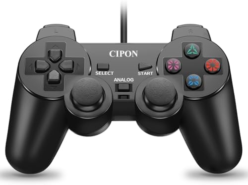 Wired Controller for PS-2 Console, Black Remote Controllers, PS-2 Accessories Gamepad with Double Vibration, 71 IN Cable