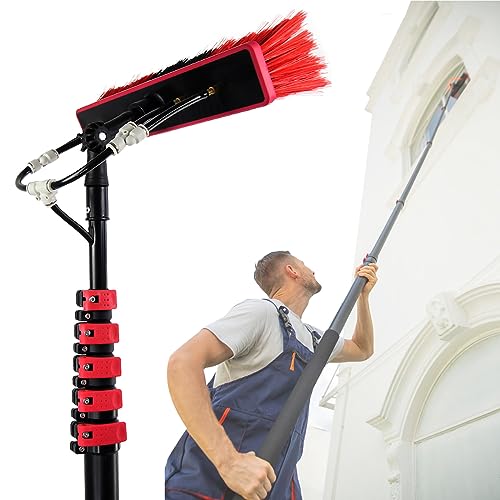Ghoyvls Window Cleaning Pole,Water Fed Telescopic Brush 3.6M~10.8M Photovoltaic Panel Cleaning Tool 35cm Brush Head For Cleaning Solar Panels,Roof Glass,3.6M/12FT