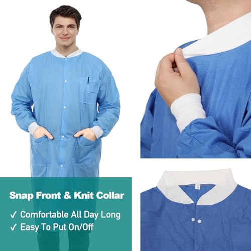 Image of Dental Disposable Lab Coats | Durable SMS 45g Soft Knit Cuffs & Collar With 3 Pockets