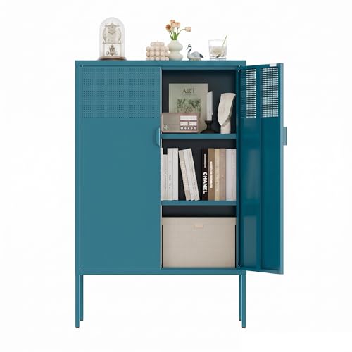 Image of Metal Storage Cabinet,2 Door TV Stand, Metal Mesh Accent Cabinet