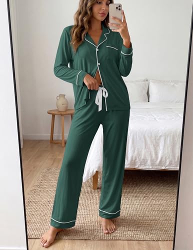 Image of ZMJ Womens Pajamas Sets 2 Piece Long Sleeve and Pant Pj Sets Button Up Sleepwear