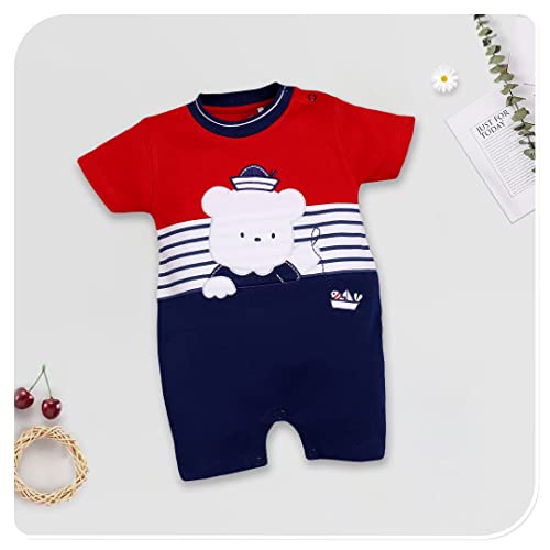 Image of BABY GO Baby Boys & Baby Girls Cotton Romper | Half Sleeve Polo Collar Jumpsuit | Newborn Infant Summer Outfit with Button Closure | Soft Breathable Playsuit | Stylish Print One Piece Dress