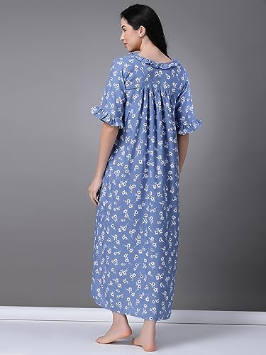Image of OOMPH! Cotton Blend Nighty for Women's | Night Gown | Nighty | Nightdress | Maxi Dress | Sleepwear | Gown for Women | Nighties | Sleepwear