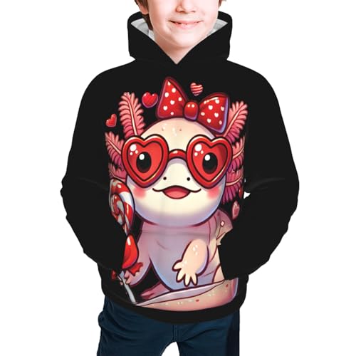 Lollipop Bow Axolotls Hoodie Youth Hooded Sweatshirt 3D Digital Printed With Pockets Tops4