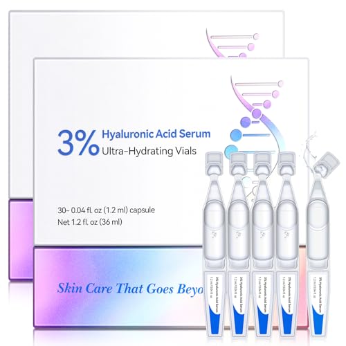 3% Hyaluronic Acid Serum, Ultra Hydrating Serum for face, Hyaluronic Acid Tubes | Pre-makeup SkinCare | Single-Use Hydrating Vials Skincare for Dry & Sensitive skin, 60 Count