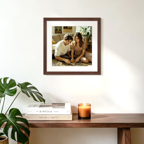 Image of upsimples Vinyl Record Frame, Display Pictures 10x10 with Mat or 12.5 x 12.5 Without, Wall Hanging Album Cover Frames, Brown, 1 Pack