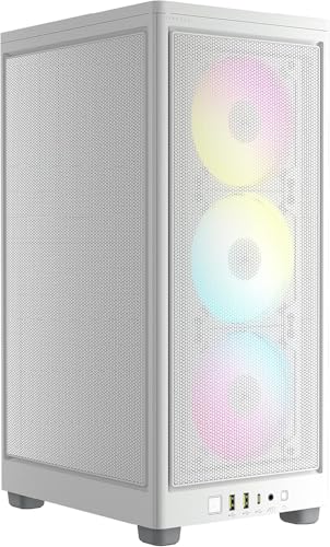 Corsair iCUE 2000D RGB Airflow PC-Gehäuse Mini ITX – Form Mini-ITX – Platten aus Stahl – 3 x Slim AF120 RGB inklusive – iCUE Lighting Node Core Controller – Weiß