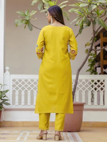 Image of VredeVogel Women's Beads Embroidered Silk Blend Kurta Pant Set with Organza Dupatta | Perfect for Festive & Casual Ethnic Kurta Set for Women