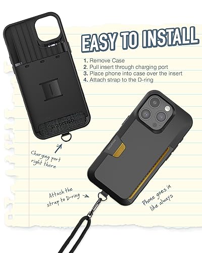Image of Smartish iPhone 15 Pro Wallet Case with Crossbody Lanyard Strap - Wallet Slayer Vol. 1 - [Slim + Protective] Credit Card Holder with Universal Detachable Shoulder Neck Strap - Black Tie Affair