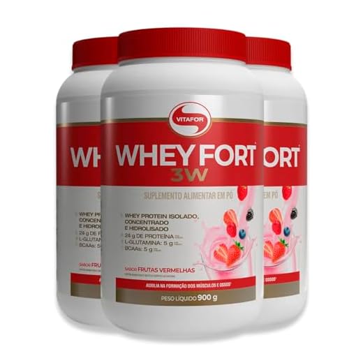 Kit 3 Whey Fort 3W Vitafor Frutas Vermelhas 900g