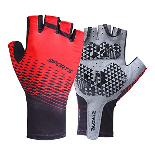 Luzhengyang Breathable Ice Silk Summer Cycling Gloves for Men Women | Shockproof Half Finger Bike Gloves w/Quick Take Off Design | Weight & Comfortable Sports Gloves - Red XL