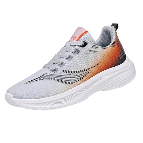 FNKDOR Sneaker Herren Gewebt Atmungsaktiv Leicht Schnürung Turnschuhe Laufschuhe Trendy Muster Freizeit Sportschuhe (Orange, 41)