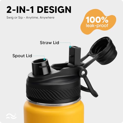 Image of Swigina [2-IN-1 LID] Insulated Water Bottle with Silicone Boot (36hrs Cold /18hrs Hot) - DIY Stickers, Leakproof, BPA Free, 24 oz