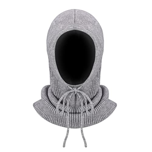 Tagvo Graue Strick-Sturmhaube mit Kordelzug