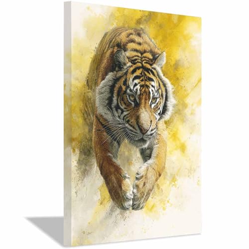 Art mural moderne tigre jaune moutarde pour décoration de salon