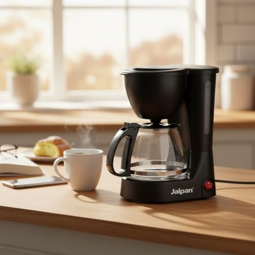 Image of Jaipan Coffee Maker 650 Watts Filter Coffee Machine with Glass Carafe | 6 Cups Capacity | Anti-Drip Function | Auto Keep Warm Plate | Water Level Indicator | Black