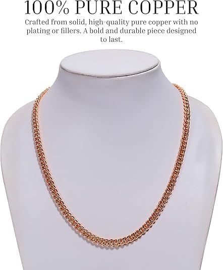 Pure Copper Cuban Link Chain Necklace Heavy Solid Copper Statement Jewelry Set Gift for Women & Men (16-26 inch Size) - Image 2