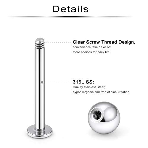 Ftovosyo Labret Barbell 24PCS Monroe Lip Barbell Ring Helix Earring Tragus Cartilage Studs Surgical Steel Piercing Jewelry for Women Men 20-12G2