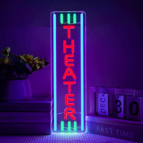 Theater Neon Sign Dimmable LED Movie Night Signs for Wall Decor Home Theater Accessories Sign...