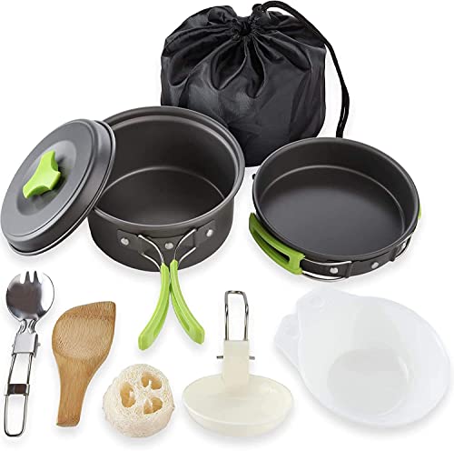 Image of Camping Cookware Set Outdoor Portable Oxidized Aluminum Alloy Camping Fishing Picnic Barbecue Cooking Set Backpacking Pans Pot Mess Kit Cooking Equipment Cookset Tableware (Black, 1 Person)