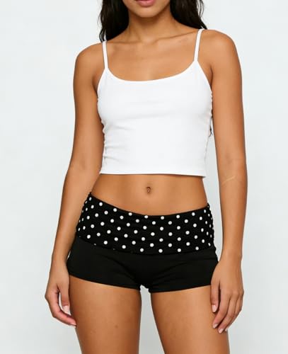 Image of KMBANGI Womens Fold Over Shorts Elastic Waist Y2k Lounge Shorts Foldover Cute Pajama Micro Bottoms Mini Shorts Sleepwear