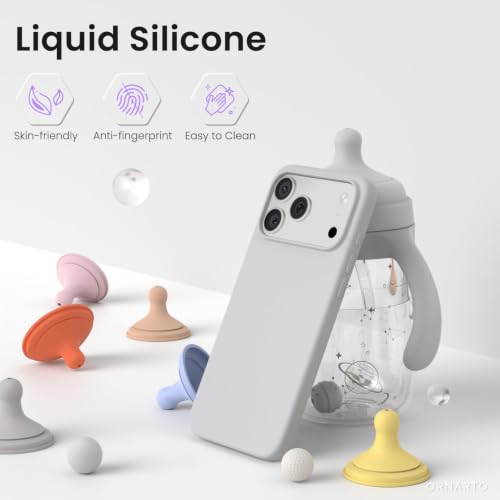 Image of ORNARTO Compatible with iPhone 17 Pro Max Case 6.9 inch, Slim Liquid Silicone 3 Layers Soft Gel Rubber Shockproof Protective Cover with Anti-Scratch Microfiber Lining-Light Gray