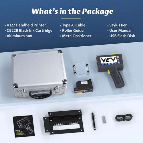 Image of YEV Handheld Inkiet Printer V127 Newly Enhanced 16-Hour Continuous Printing 5 Wheel Support for Printing Batch Numbers, Logos, Serial Numbers, Barcodes, and QR Codes on Diverse Materials (Green)