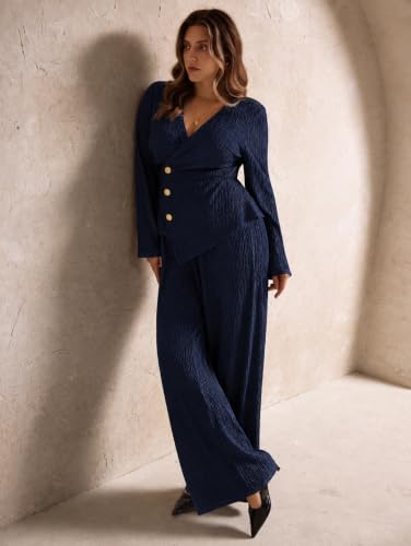 Image of LITZO Women's Co-Ord Set | Stylish Matching Top & Bottom Set | Shirt and Pant Set for Women | Casual Two Piece Lounge Outfit | Office Wear Western Outfit (L-203-207)