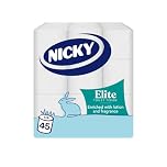 Nicky Elite Scented Toilet Tissue - 45 Rolls of White Toilet Paper, 168 Sheets per Roll, 3-ply, Talc Scent, Softness to The Skin, Enriched with Lotion, 100% FSC Certified Paper, Extra Value Pack