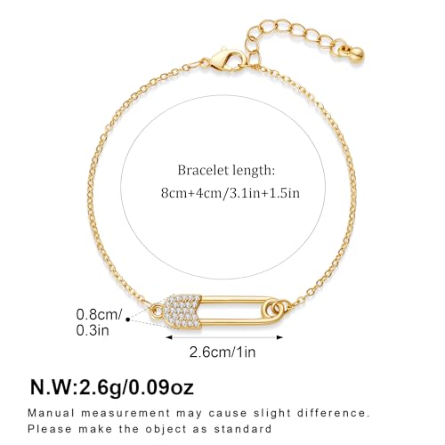 FAMARINE Gold Link Bracelet for Women Simple Safety Pin Thin Bracelet Minimalist Jewelry — view 5