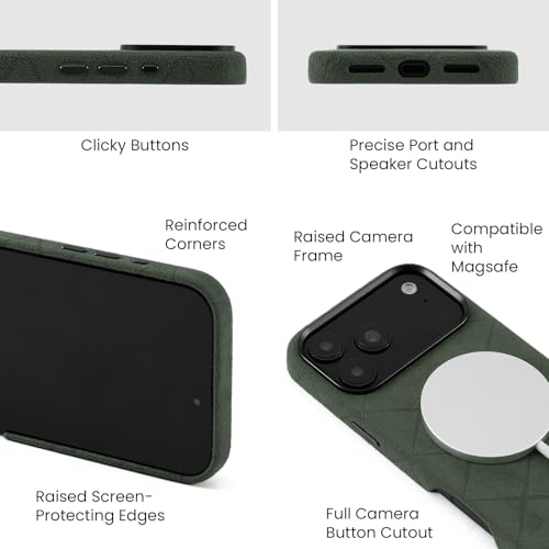 Coque iPhone 17 Pro vert forêt en daim italien pour le bureau et les sorties - 3