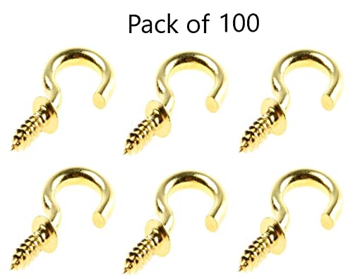 UAPAN MetalCraft Brass Plated J Hook Screw Half Circle Eye Shape, Self Tapping Hooks Ring Bronze Plated (1.5 Inch, 100)