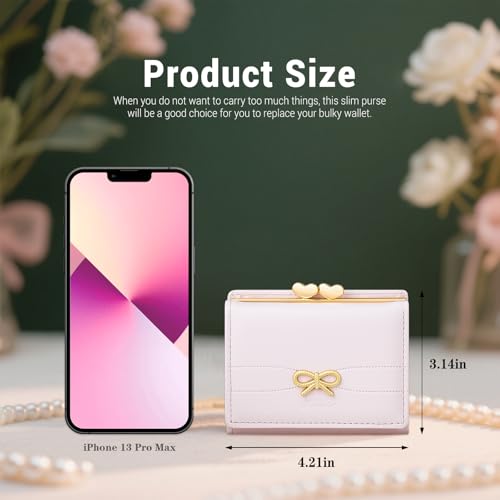 Image of YINHEXI Small Bow Wallet for Women with RFID Blocking, Tri-fold PU Leather Card Holder, Coin Pocket & ID Window, Cute Aesthetic Purse for Girls Teens (Bow Pink)