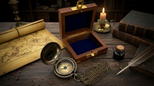 Brújula Antigua de Latón con Caja de Madera miniatura 5