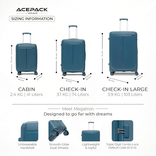 Image of ACEPACK by Verage Megatron Hard Side Polypropylene Luggage Large Check in 103L | Lightweight Unbreakable Suitcase Set with 360 Silent Spinner Wheels, Number Lock & Telescopic Handle