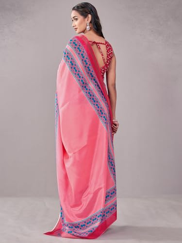 Image of Satrani Women's Silk Printed Saree with Unstitched Blouse Piece