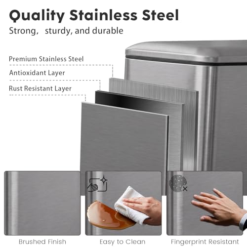 Cubo de basura de acero inoxidable rectangular de 5l acabado gris de alta gama 3