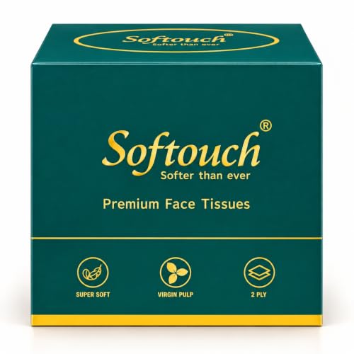 Image of Softouch 2 Ply Facial Tissue Box 100 Pulls Each Pack of 4 Pop-up /Cube Tissue Box Ultra Soft, Highly Absorbent & Skin Friendly Face Tissues Daily Use Tissue Papers 400 Pulls