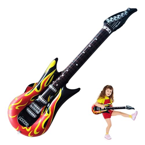 1 Pcs Inflatable Guitar,90cm Blow Up Guitars with Rock Flame Design,Party Props for Rock Star Fancy Dress,Themed Parties and Karaoke Decorations,Air Guitar Parties for Adults & Kids
