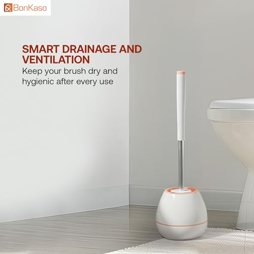 Image of BonKaso Tracy Toilet Brush with PP Bristle Head & Holder for Bathroom Cleaning | Ergonomic Handle Toilet Brush with Anti-Slip Grip | Compact, Durable & Stylish Bathroom Cleaner - Grey & Orange