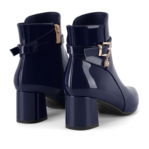 Women's Fashion Leather Chunky Ankle Boots Multi Strap Sparkly Rhinestone Pointed Toe Heeled Booties4