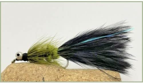 Humongous Trout Flies, 6 Pack Olive Black Tail, Size 10, Lures for Fly Fishing