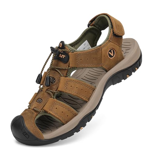 FLARUT Sandalias de cuero casual para hombre 11 Reino Unido Marrón